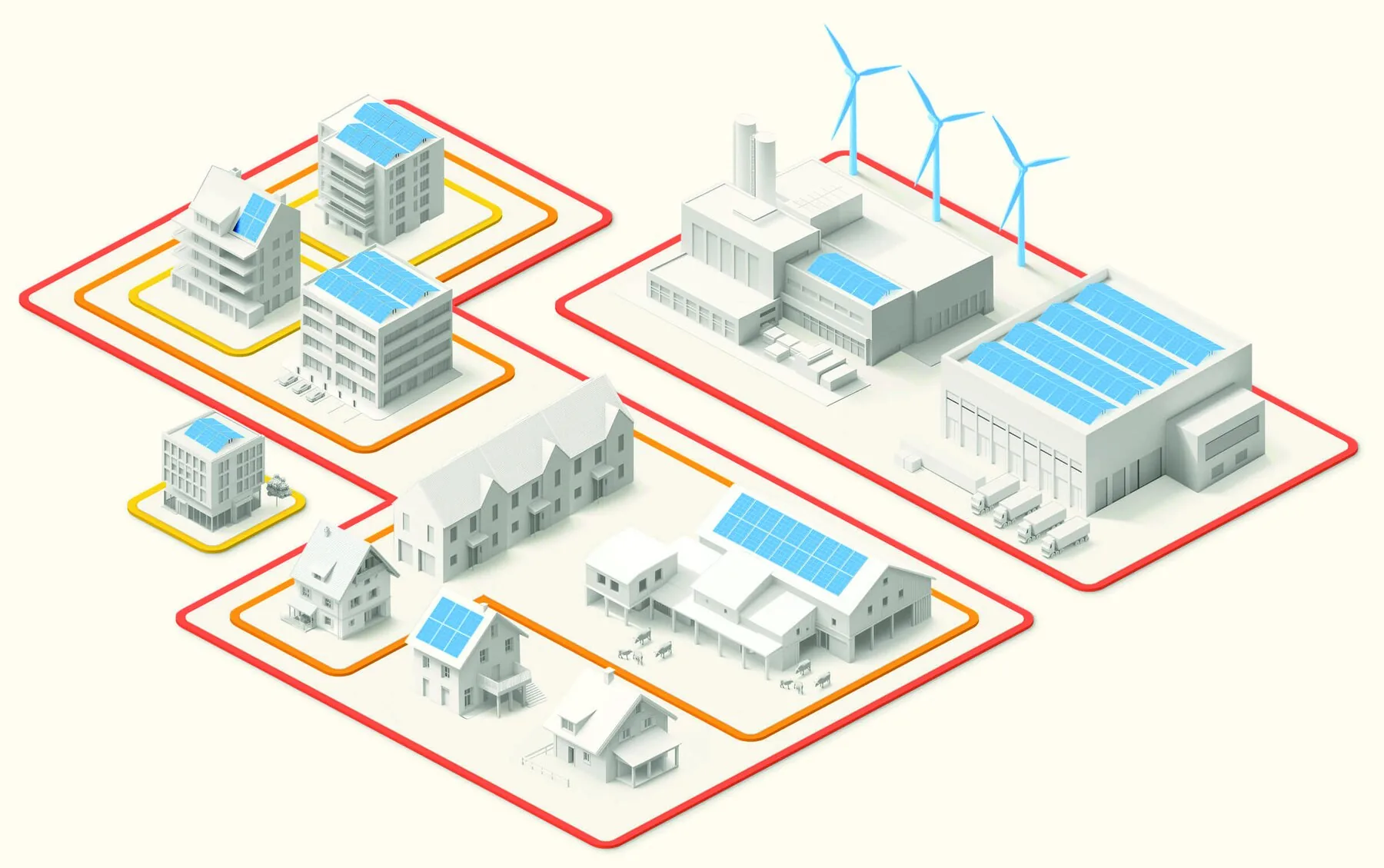 Intelligentes LEG mit Energieverteilung zwischen mehreren Gebäuden